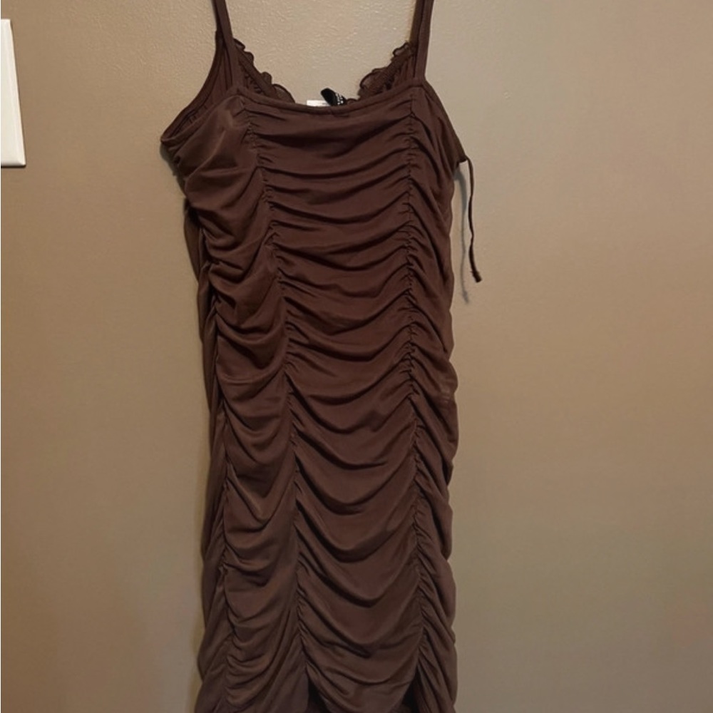 Brown Ruffled Dress Mini - Picture 2 of 2